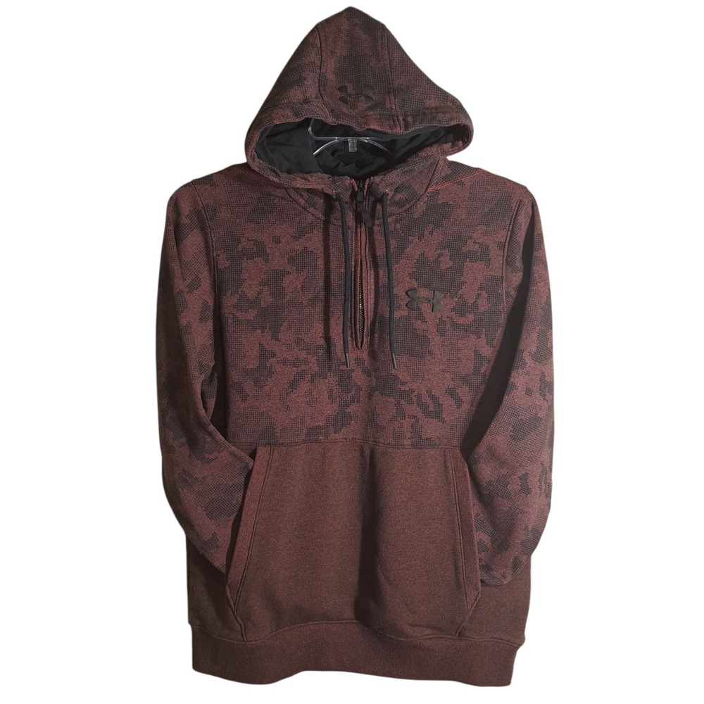 Under‎ Armour Coldgear Mens 1/4 Zip Hoodie Camo Sweatshirt Burgundy Size LG/G